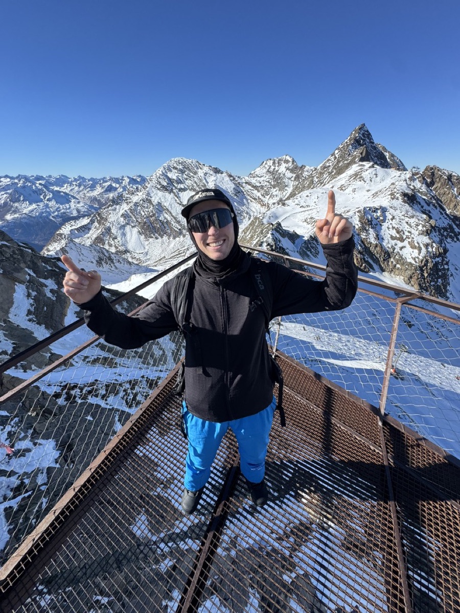 On a summit platform in the Swiss Alps